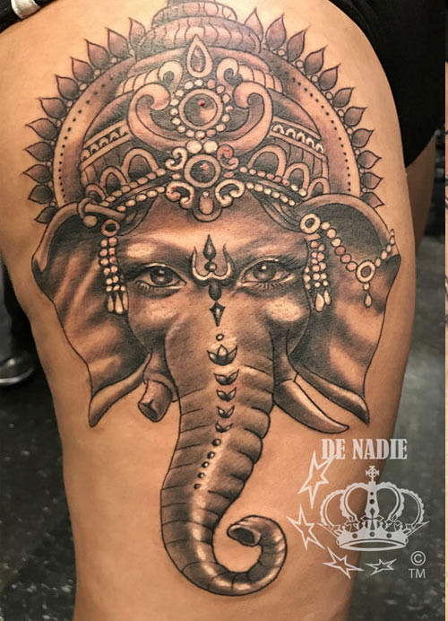 Ganesh tattoo done by Infierno Pain ink Queens NY
