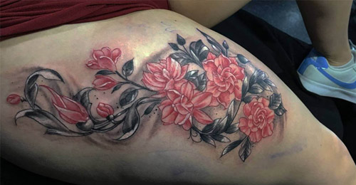 Infierno red Flowers tattoo
