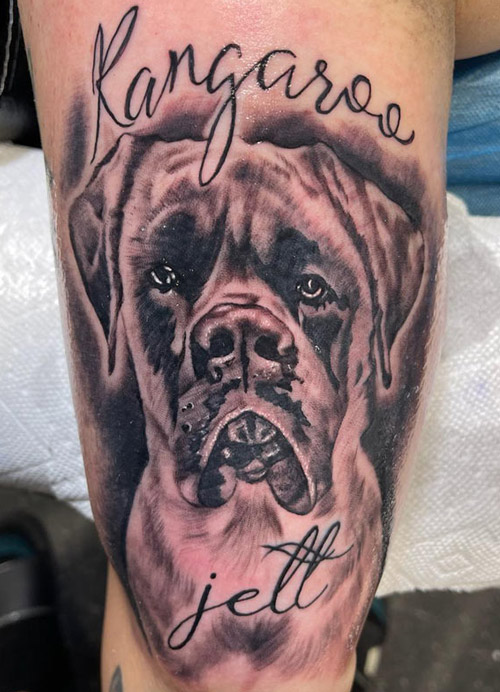 Dog tattoo done by Rene Queens NY