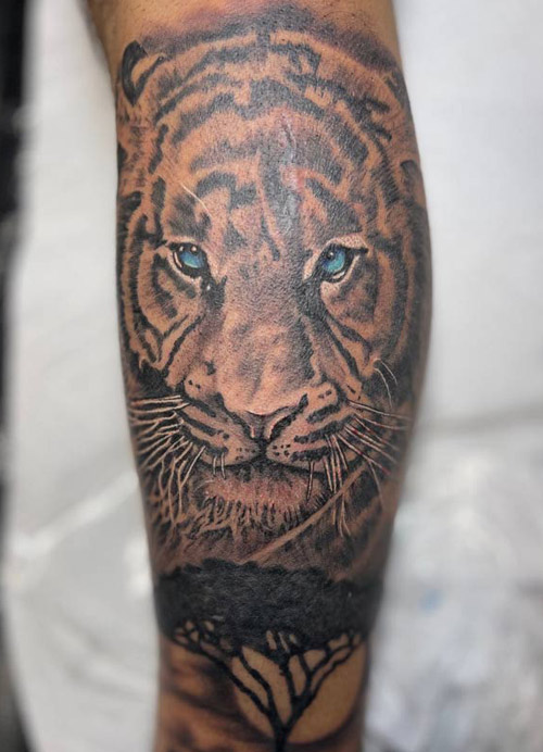 Tiger tattoo done by Rene Queens NY