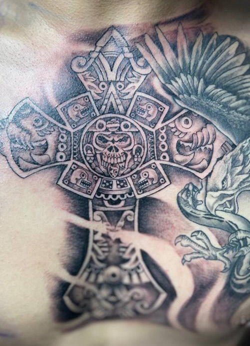 aztec cross tattoo done by Rene Queens