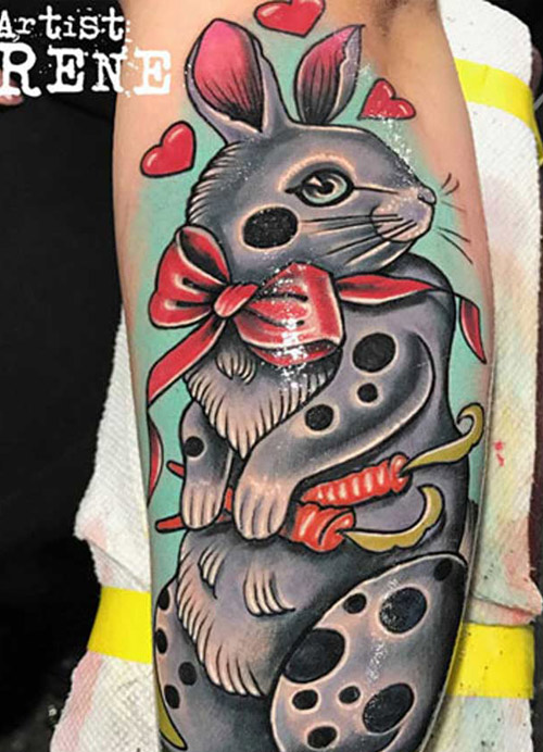 Rabbit tattoo done by Rana ramos Pain ink Queens NY